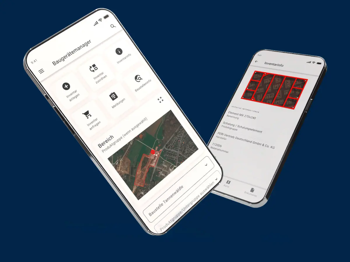 2 Screenshots der App Baugerätemanager