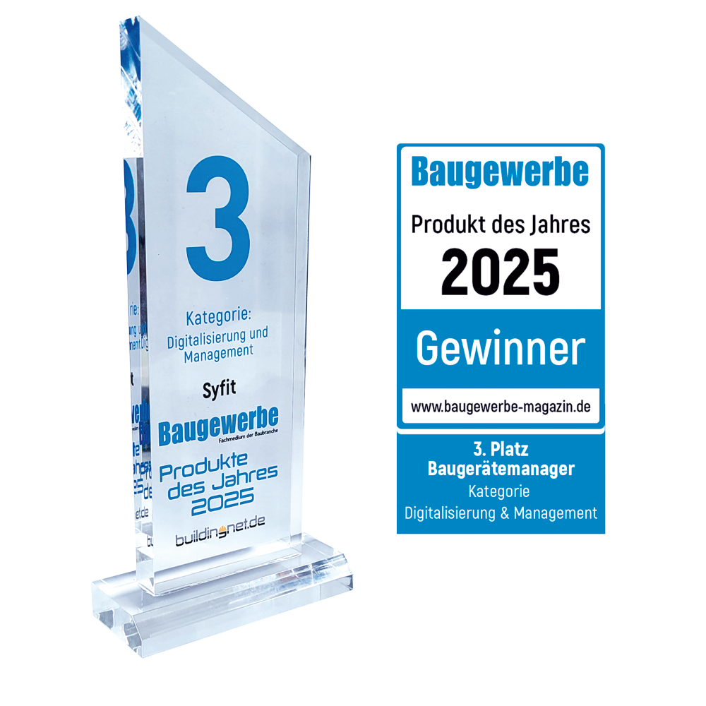 Das Bild zeigt den Pokal Produkt des Jahres 2025.